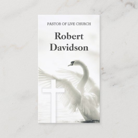 Pastor van de Church White Cross & Swan Bird Inspi Visitekaartje (Voorkant)