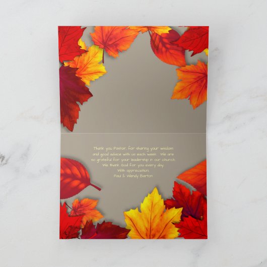 Pastor Waardering Leiderschap Schrift Herfst Bedankkaart (Binnen)