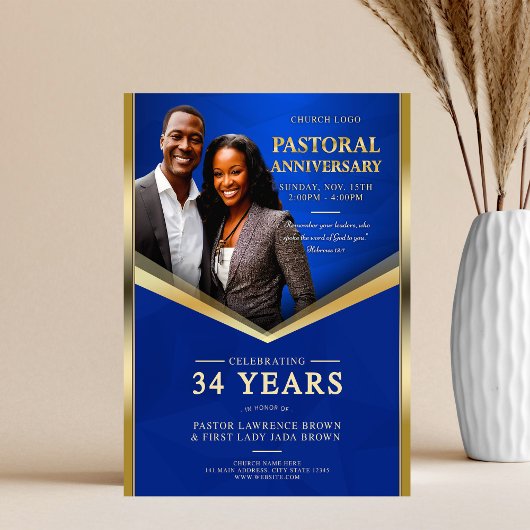 Pastoraal Jubileum Blauw & Goud Kerkframe Flyer