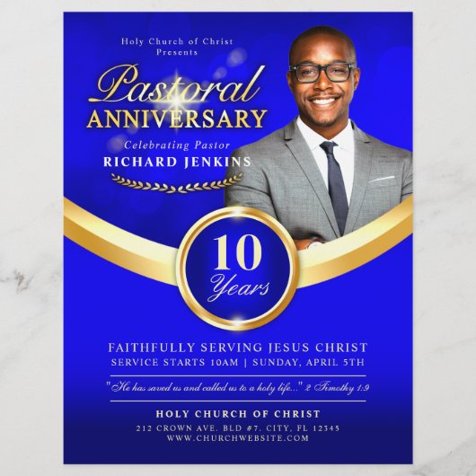 Pastoraal Jubileum Blue & Gold Church Event Flyer (Voorkant)