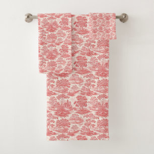 Pastoraal toilet in het rood bad handdoek