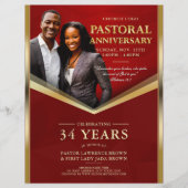 Pastoral Anniversary Red & Gold Frame Church  Flyer (Voorkant)