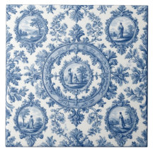 Pastoral Countryside Rural Folks French Toile Blue