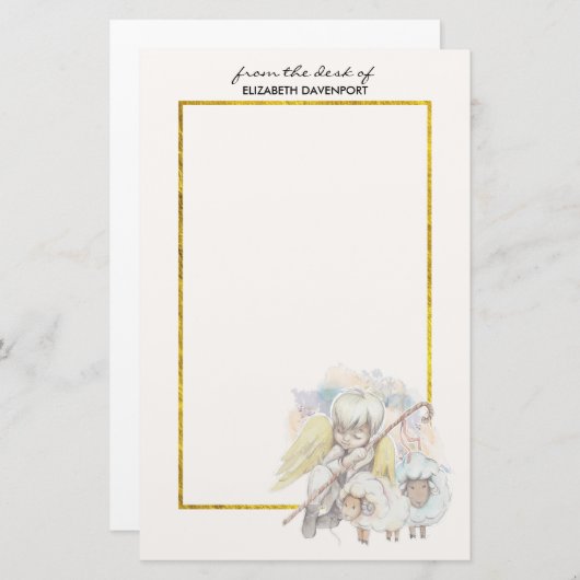 Pastoral Shepherd Angel met lammeren Briefpapier (Voorkant / Achterkant)