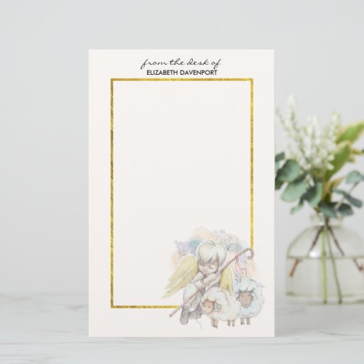 Pastoral Shepherd Angel met lammeren Briefpapier (Staand voorkant)