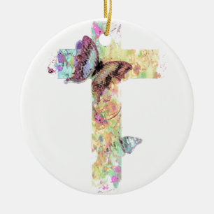 Pastorale bloemkruis en vlinders keramisch ornament
