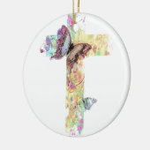 Pastorale bloemkruis en vlinders keramisch ornament (Links)