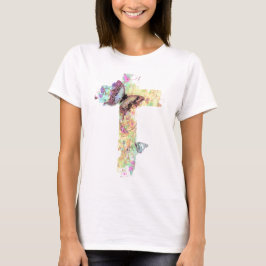 Pastorale bloemkruis en vlinders t-shirt