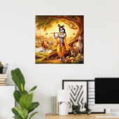 Pastorale Gouden Serene Krishna Fluit Scène Kunst Poster (Thuiskantoor)