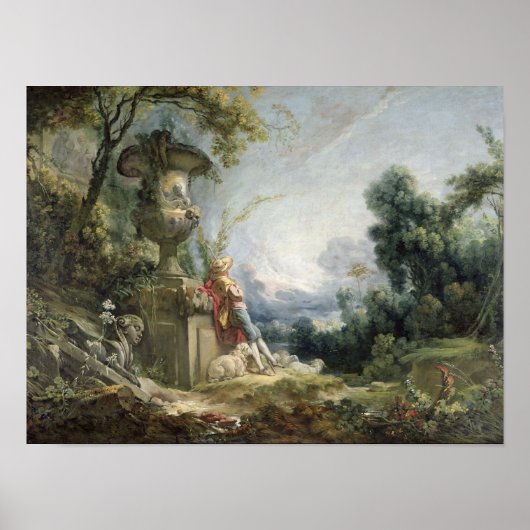 Pastorale Scene of Young Shepherd in een landschap Poster (Voorkant)