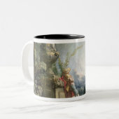 Pastorale Scene of Young Shepherd in een landschap Tweekleurige Koffiemok (Voorkant links)