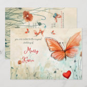 Pastorale vlinder bruiloft kaart (Voorkant / Achterkant)