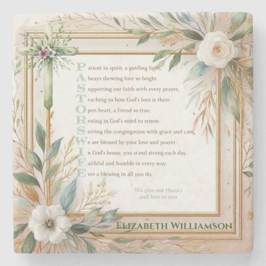 ✝️ Pastor's vrouw vrouwen Waardering Gift Dank u Stenen Onderzetter (Voorkant)