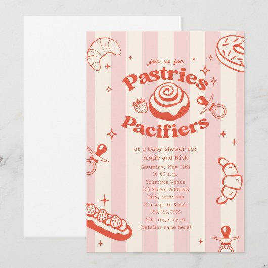 Pastries & Pacifiers Doodle Pink Girl Baby Shower Kaart (Voorkant / Achterkant)