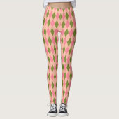  pastroze en groene preppy Argyle Diamond Leggings (Voorkant)