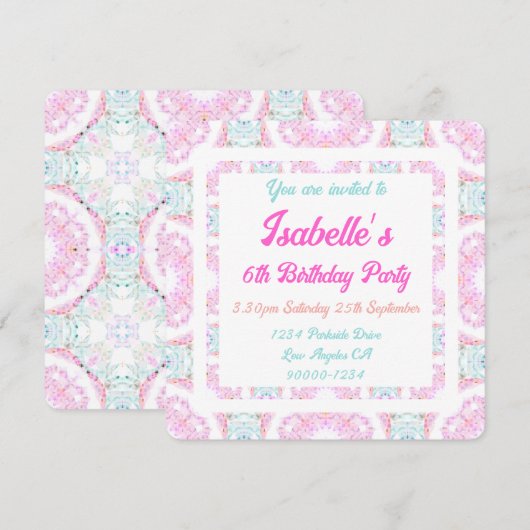  pastroze roze groene verjaardag van meisjes kaart (Voorkant / Achterkant)