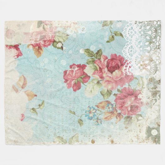 pastroze rozen & witte kant fleece deken (Voorkant (Horizontaal))