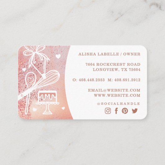 Pastry Cake Bakery Glitter Rose Gold Pink Drips Visitekaartje (Achterkant)