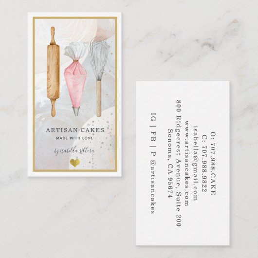 Pastry Chef Baker Pink Gold Waterverf Visitekaartje (Voorkant / Achterkant)