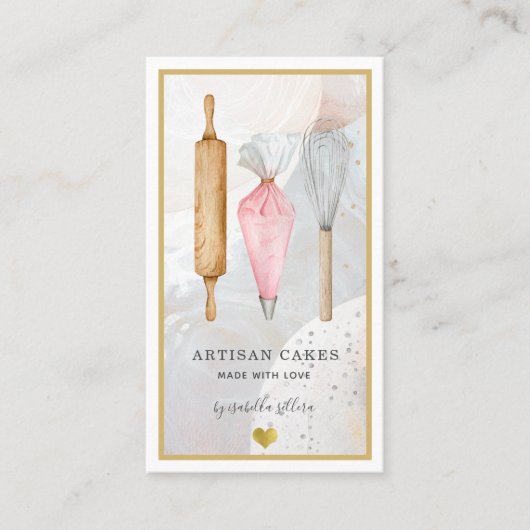 Pastry Chef Baker Pink Gold Waterverf Visitekaartje (Voorkant)
