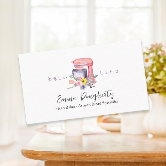 Pastry Chef Baking Utensil Mixer Roze Bloemen Visitekaartje