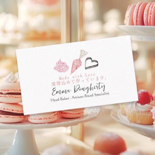 Pastry Chef Baking Utensil Piping Bag Roze Elegant Visitekaartje