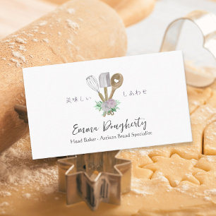 Pastry Chef Baking Utensil Stoffig Roos Bloemen Visitekaartje
