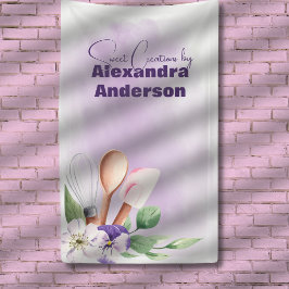 Pastry Chef Baking Utensils Paarse Waterverf Spandoek