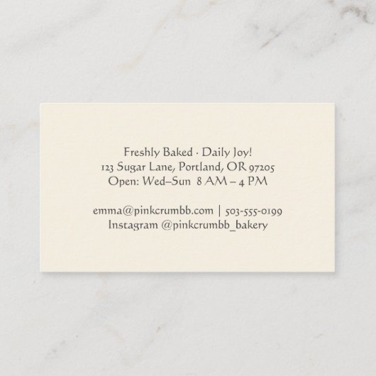 Pastry Chef Bakkerij Cupcake Chocolade Muffin Rust Visitekaartje (Achterkant)