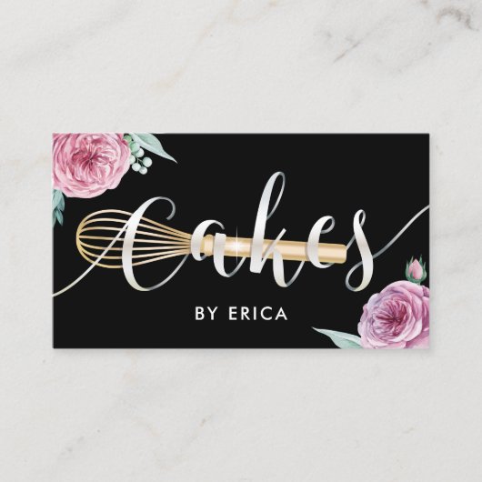Pastry Chef Cake Bakery Moderne Floral Typografie Visitekaartje (Voorkant)