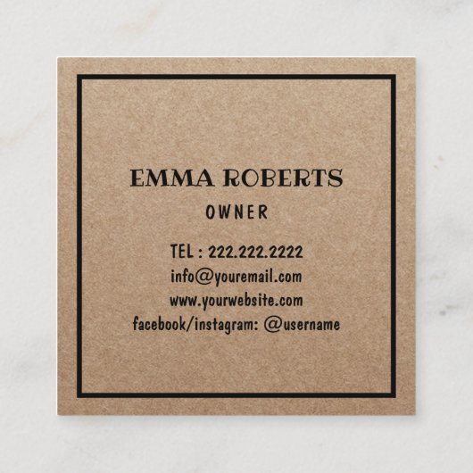 Pastry Chef Cupcake Cake Bakery Rustic Kraft Vierkante Visitekaartje (Achterkant)