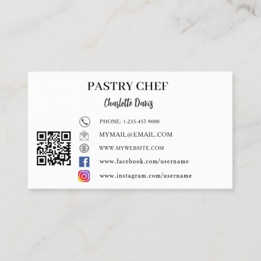 Pastry chef foto slogan liefde QR code Visitekaartje (Achterkant)