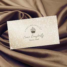 Pastry Chef Gold Glitter Minimalist Cupcake Logo Visitekaartje