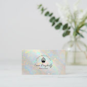 Pastry Chef Holographic White Opal Cupcake Visitekaartje (Staand voorkant)