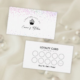 Pastry Chef Loyalty Card Rainbow Glitter Cupcake Visitekaartje