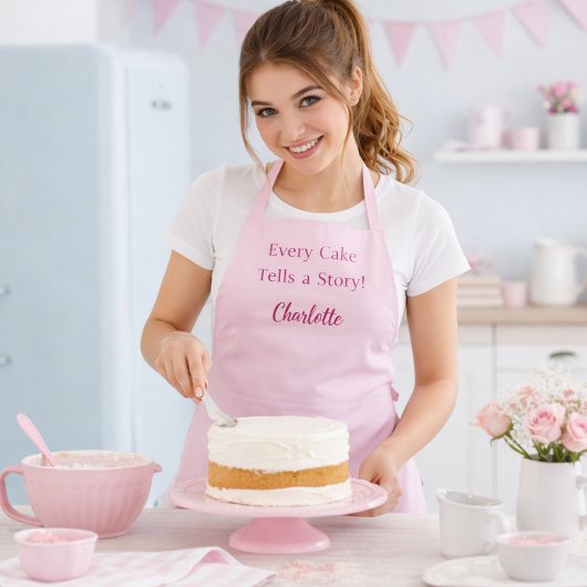 Pastry chef roze script slogan schort