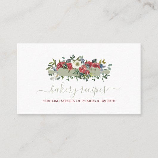 Pastry Chef Zelfgemaakte Bakkerij Groene Rode Bloe Visitekaartje (Voorkant)