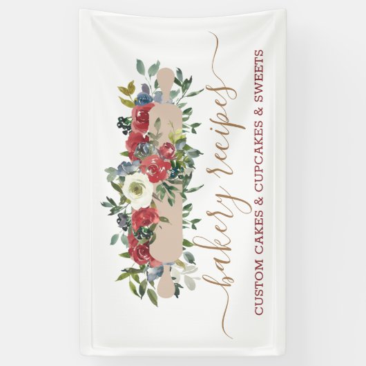 Pastry Chef Zelfgemaakte Bakkerij Rode Bloem Spandoek (Verticaal)