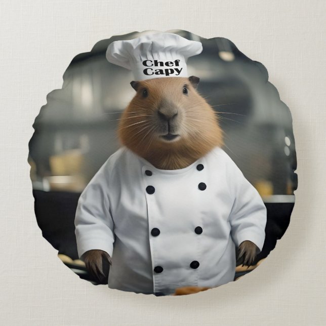 Pastry Prowess: de culinaire capibara Rond Kussen (Voorkant)