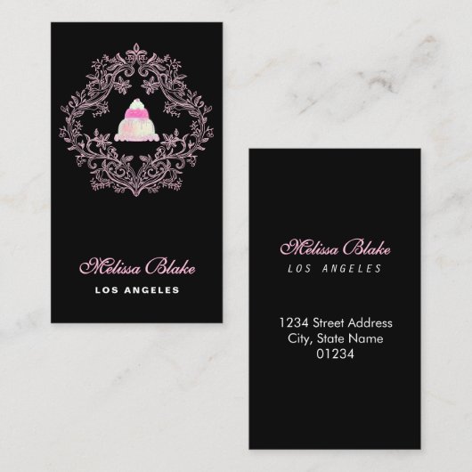 pastry shop black background business card visitekaartje (Voorkant / Achterkant)