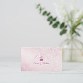 Pastry Shop Loyalty Card Pink Glitter Cupcake Logo Visitekaartje (Staand voorkant)