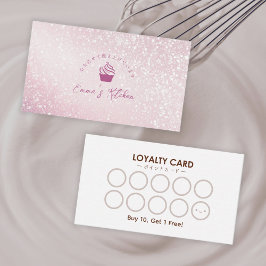 Pastry Shop Loyalty Card Pink Glitter Cupcake Logo Visitekaartje