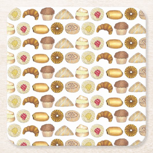 Pastry Tray Croissant Danish Muffin Bked Goods Kartonnen Onderzetters (Voorkant)