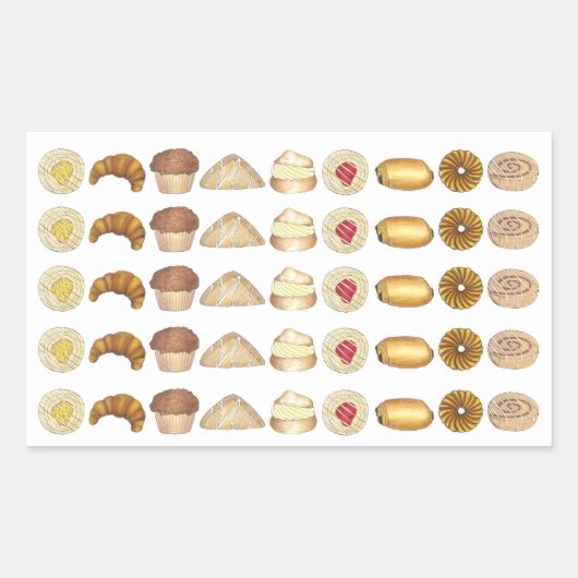 Pastry Tray Croissant Danish Muffin Bked Goods Rechthoekige Sticker (Voorkant)
