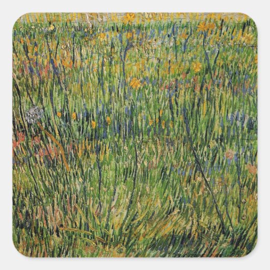 Pasture in Bloom door Vincent van Gogh Vierkante Sticker (Voorkant)