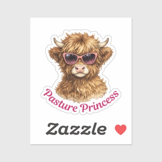 Pasture Princess Cute Funny Highland Cow Sticker (Vel)