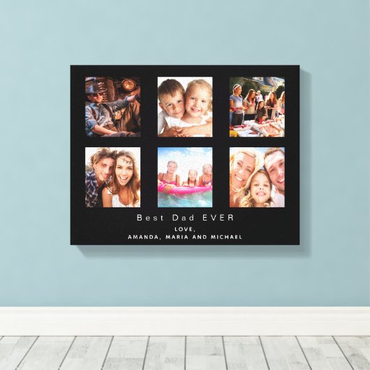 Pastvader fotofamilie collage zwart canvas afdruk (Insitu (Houten vloer))
