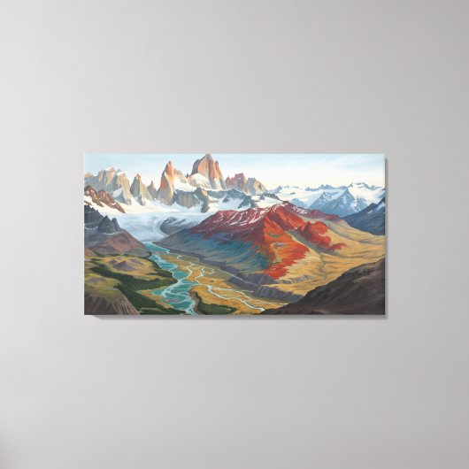 Patagonia Berglandschap – Levendig Acryl Kunst Canvas Afdruk (Voorkant)