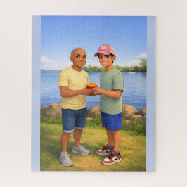 Patat delen bij het meer legpuzzel