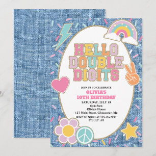 Patch Denim Hello Double Digits 10e verjaardag Kaart